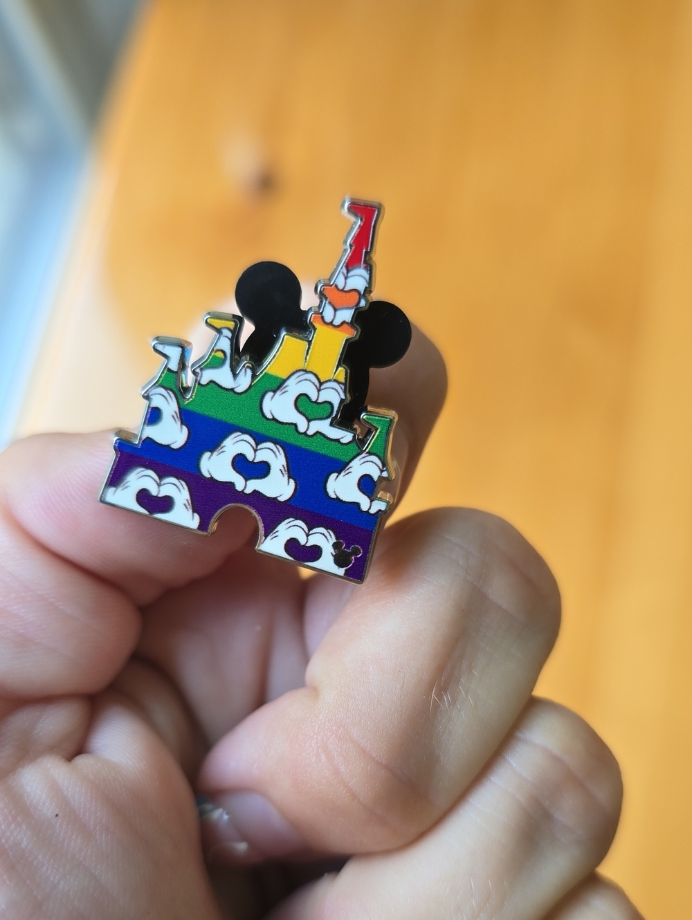 Disney Rainbow Castle Enamel Pin with Black Mickey Ears